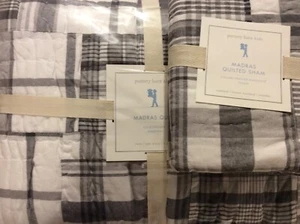 Pottery Barn Kids Madrad Twin Quilt & Sham NWT! Gray Plaid - Picture 1 of 1