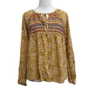 Savanna Jane Marigold Leopard Animal Print Embroidered Peasant Blouse sz S Boho - Picture 1 of 9