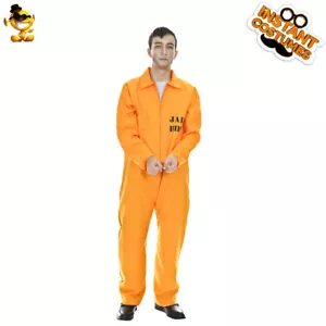 Prisoner Jumpsuit Orange Costume Halloween Cosplay Party Jumpsuit for Adults Men - Picture 1 of 4