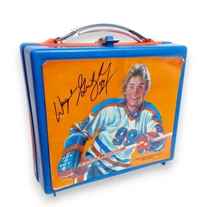 Fiambrera de plástico Wayne Gretzky Oilers Aladdin años 80 RARA AZUL Y NARANJA - Imagen 1 de 17