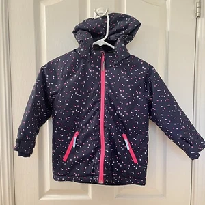 Giacca calda idrorepellente imbottita blu H&M rosa cuori con cappuccio bambina taglia 4-5 - Foto 1 di 15