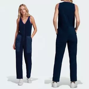 Adidas Women L COLLEGIATE Jumpsuit Jumper Body Suit Navy Blue Fleece FU3799 NEW - Picture 1 of 6