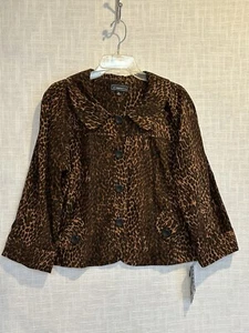 Elementz Brown Jacket Coat Leopard Print Size X-Large Button 3/4 Sleeve New - Picture 1 of 10