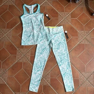 Eloise DeJoria Aqua Leggings and Racerback Top 2 Piece Workout Set Women Size S - Picture 1 of 8