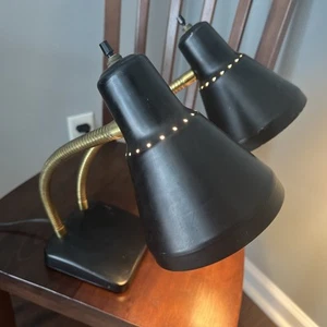 Vintage Double Black Metal Gooseneck Desk Lamp or Wall Hanger 1960s - Picture 1 of 21