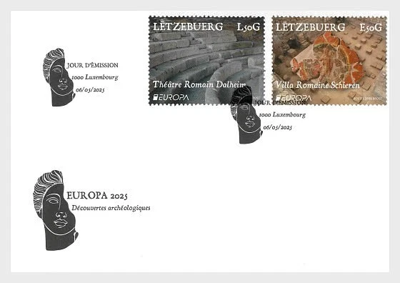 Luxembourg 2025 cept europa Archaeological Roman Ricciacum Dalheim 2v FDC PJ - Image 1 of 1