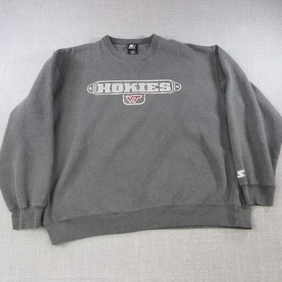 Moletom Starter Team masculino XL Hokies Virginia Tech VT gola redonda cinza - Imagem 1 de 4