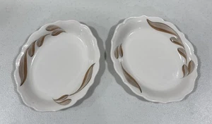 2 Vtg Syracuse China Restaurant White BROWN LEAVES Oval Small ~6 1/4" x 7 3/4" - Picture 1 of 6