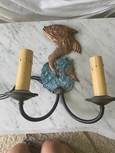 Vintage 1940s Oriental Koi Fish Wall Sconce Electric Light Fixture TESTED Unique - Picture 1 of 8