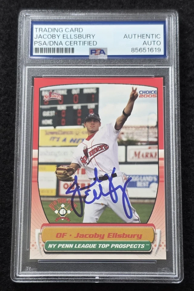 2005 JACOBY ELLSBURY Signed ROOKIE Baseball Card-YANKEES-BOSTON RED SOX-PSA - Image 1 of 4