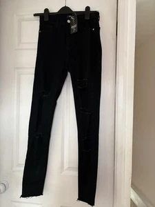 QUIZ Womens Ripped Skinny Jeans UK 10 Medium Black Cotton Brand New Tagged - Picture 1 of 2