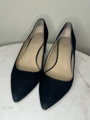 Zapatos de salón ANN TAYLOR de gamuza negra imitación charol tortuga bloque tacón bajo 7,5 Foto 1 de 4