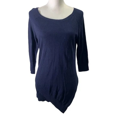New York & Company Sweater Women Medium Navy Blue Knitted Round Neck Long Sleeve - Image 1 of 4