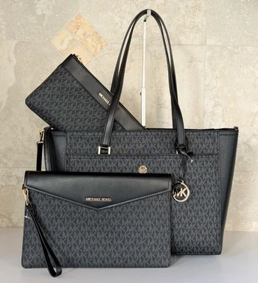 Michale Kors Maisie LG 3 in 1 Tote Shoulder Crossbody Bag + Clutch MK Black - Image 1 of 4