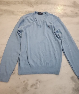 Polo suéter vintage azul claro cuello en V Foto 1 de 4