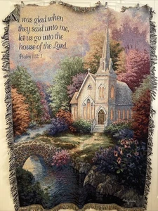 De Colección 2001 Hecho en EE. UU. Tapiz Afgano Boehme Manta Iglesia Biblia Salmo 122:1 51x 68 - Imagen 1 de 6