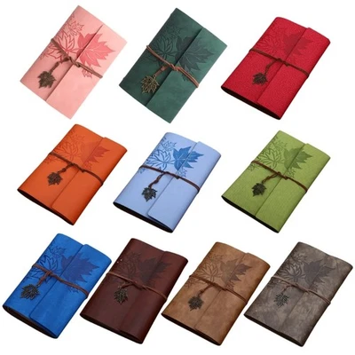 Vintage Notebook 160 Pages Unlined PU Leather Journal Leaf Pendant for Women Men - Image 1 of 4