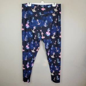 Flamingos And Anchors Polyester Spandex Ankle Leggings Extended Plus Size - Picture 1 of 6