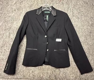 Lauren Ralph Lauren Blazer Equestrian Sport Coat Wool Leather Collar Black Sz 2 - Image 1 of 4
