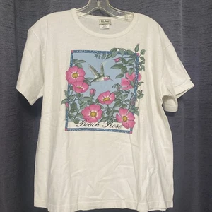 Vintage LL Bean Beach Rose Weiß Tshirt Gr. M Made in USA Einzelnaht - Bild 1 von 4