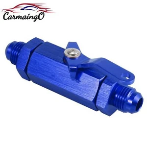 Blue AN6 6AN Inline Fuel Filter Shut Off Valve Flow Cut Male Fitting Cable Lever - Picture 1 of 6