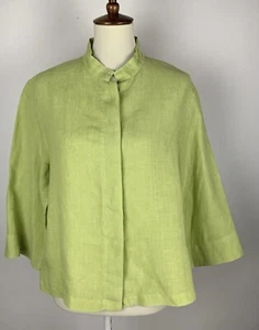 Blusa Bryn Walker Lino Talla L Verde Manga 3/4 Botones Cuello Mandarina Top - Imagen 1 de 15