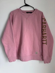 Carhartt Sweatshirt Midweight Pink Logo Sleeve Graphic Womens L Relaxed Fit EUC - Picture 1 of 8