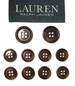 RALPLH LAUREN replacement button 10 Plastic Horn Effect dk brown 4hole good Cond - Picture 1 of 9
