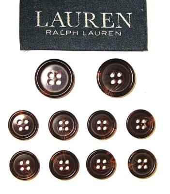 RALPLH LAUREN replacement button 10 Plastic Horn Effect dk brown 4hole good Cond - Image 1 of 4
