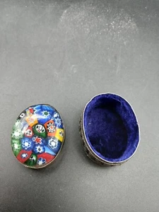 Vintage Silver trinket box ring with Millifiore Murano style 1 7/8in x 1.5 in - Picture 1 of 6
