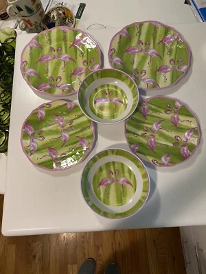 Juego (6) Cuencos, Ensaladas y Platos de Cena CYNTHIA ROWLEY Rosa Flamenco Melamina (2) Foto 1 de 4