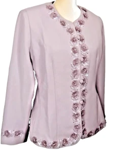 Embroidered flowers  Meave Blazer Polyester Collarles  Jacket Size 14 John Meyer - Picture 1 of 11