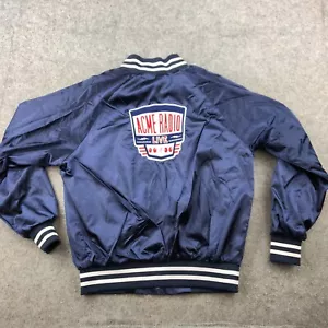 Acme Radio Jacket Mens Medium Blue Satin Bomber Snap Front Embroidered * - Picture 1 of 12