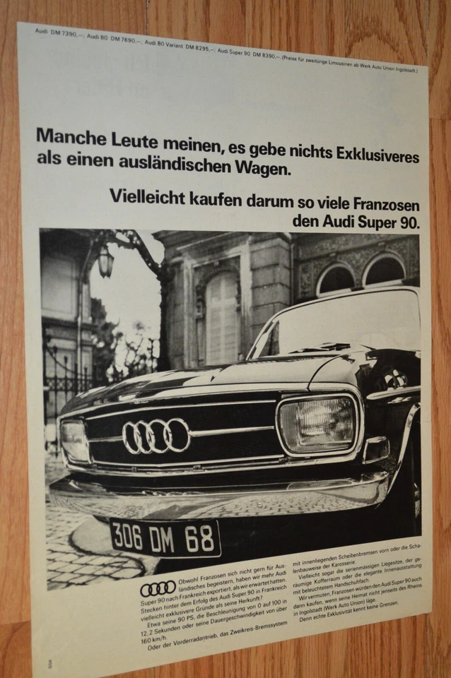 Audi Super 90 1969 original gran anuncio vintage impreso 68 DM 8390 Foto 1 de 1