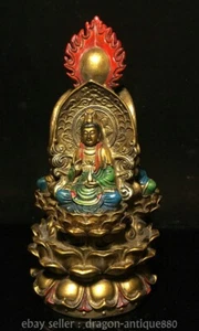 9.2" Old China Buddhism Pure Copper Painting Three Face Buddha Statue Sculpture - Picture 1 of 9