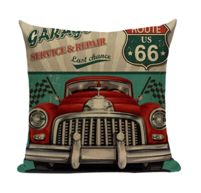 Vintage Car VC4 Pillow Cover Retro Classic Automobile Service Garage Repair USA - Image 1 of 4