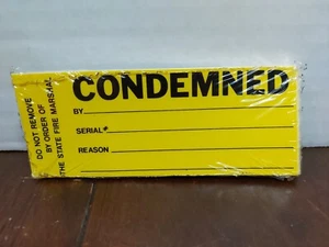 NOS Lot Of 32 Yellow CONDEMED Fire Extinguisher Labels. 5 1/8" X 2" Free Ship!! - Picture 1 of 1