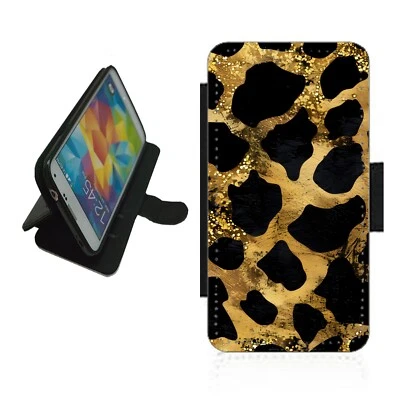 Gold Leopard print Phone Case Wallet flip cover For iPhone Samsung LEO1 - Image 1 of 4