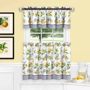 Lemon Drop 3-Piece Printed Kitchen Curtain Set, Yellow, Tiers 58x36, Swag 58x14 - Picture 1 of 2