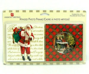 American Greetings Christmas Hinged Wood Photo Frame Santa Fits 3x3 Picture - Picture 1 of 7