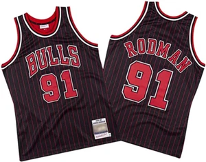 Dennis Rodman #91 Blk Pinstripe Bulls On Court Replica Jersey Men's - Picture 1 of 1