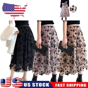 Ladies Women Tulle Mesh Skirt Elastic High Waist Layers Pleated Skirt Long Dress - Picture 1 of 16