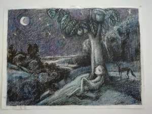 NEO - ROMANTIC NOCTURN LANDSCAPE - MIXED MEDIA ON PAPER - SIGNED JP 19 X 26 inch - Picture 1 of 12