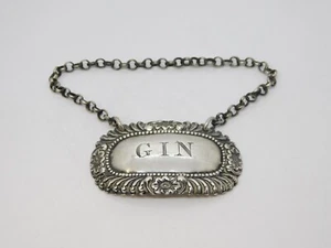 George III Sterling Silver Floral Gin Decanter Label Antique 1819 London - Picture 1 of 4