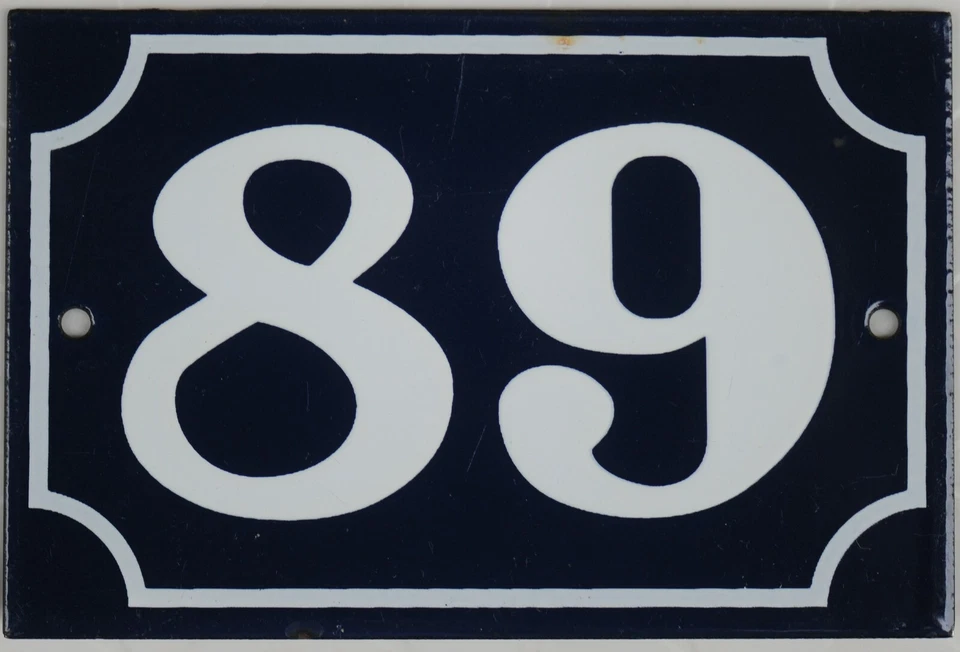 Blue French house number 89 door gate plate plaque enamel steel metal sign - Image 1 of 1