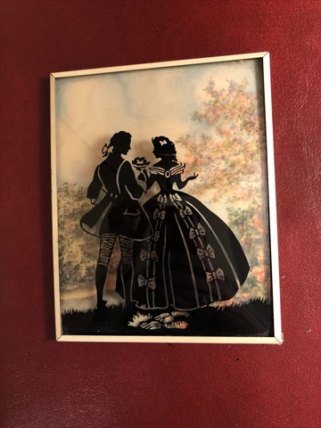 Vintage Silhouette Reverse Painting On Glass Convex Romantic Counple Cover