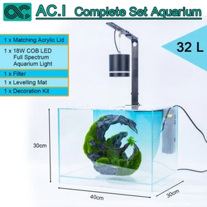 AC.I 32L Aquarium Fish Tank Complete Set Suspended Bottom LED Light Filter Lid - Picture 1 of 7