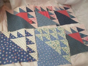 Vintage 1990's 8 Quilt Blocks pink blue Triangles - Picture 1 of 8