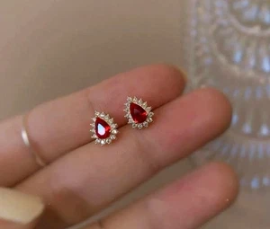 0.56ct Diamond Pear Shape Ruby 14k White Gold Genuine Real Earrings - Picture 1 of 4