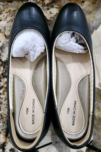 Comfort Support Damen-Slipper schwarz Keilabsatz Größe 10M Arbeit flache Schuhe - Bild 1 von 9